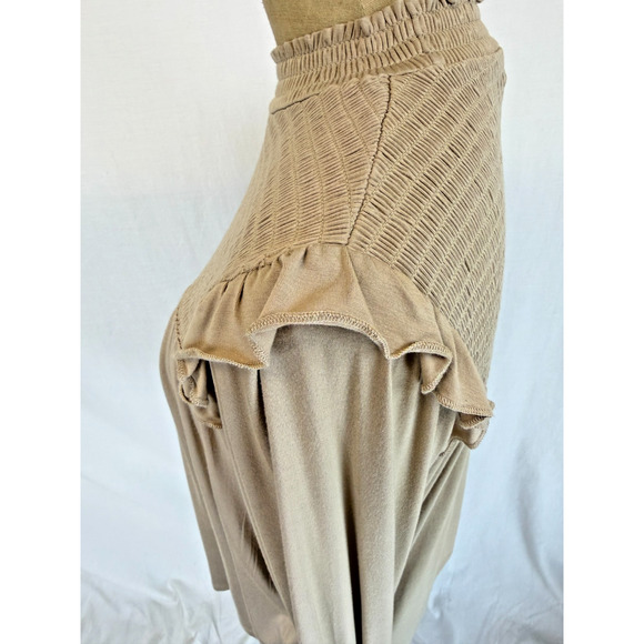 NWT Soya Concept BOUTIQUE Tan Long Sleeve Top w/ Smocking Detail #0429 XS - Picture 6 of 9